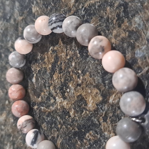 Pink Rhodinite and Zebra Jasper Bead Gemstone Bracelets - Picture 5 of 7